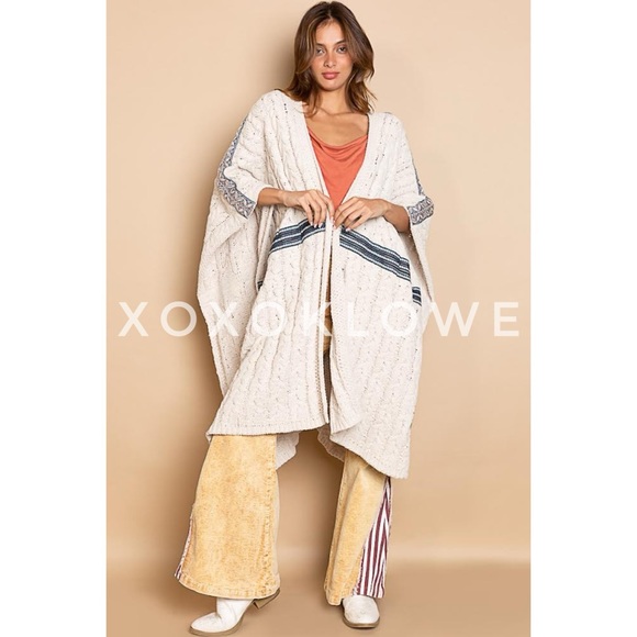 POL Oatmeal Beige Open Front Sleeveless Chenille Cardigan Wrap - Picture 10 of 13